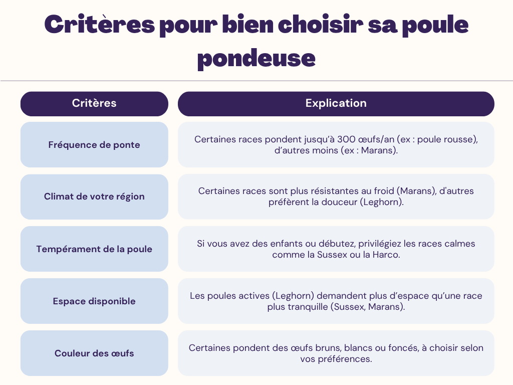critères poules pondeuses