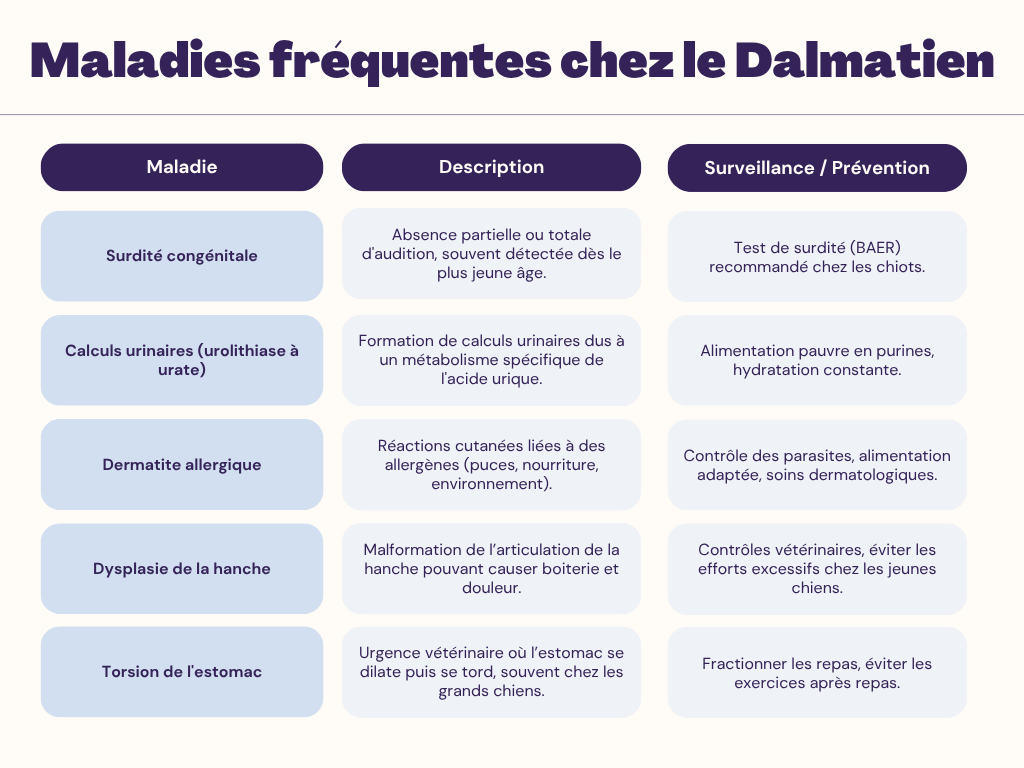 tableau maladie dalmatien
