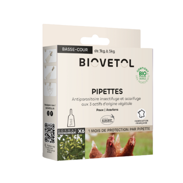 Biovetol Pipettes Antiparasitaires Basse-Cour - 6 Pipettes