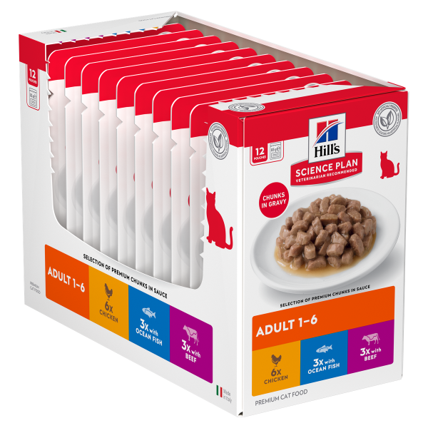Hill's Science Plan Feline Adult Pack Mixte Poulet Bœuf Poisson - 12 x 85 g