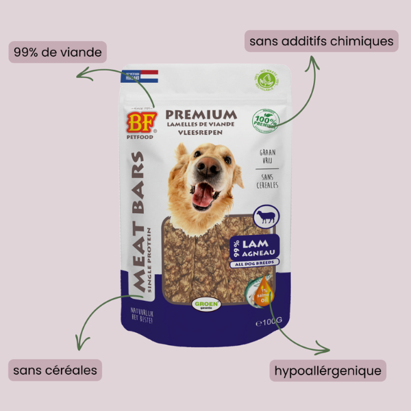BF Petfood Lamelles Viande Agneau pour Chien - 100 g
