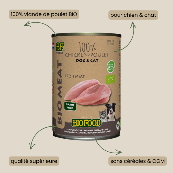 BF Petfood Menu BIO Poulet pour Chat & Chien - 400 g