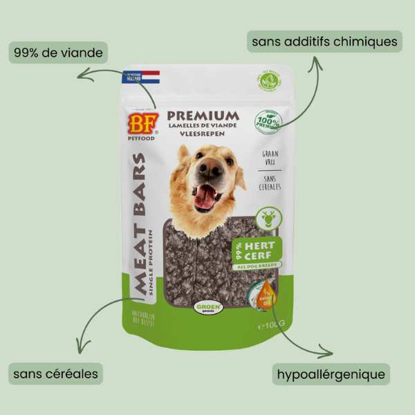 BF Petfood Lamelles Viande Cerf pour Chien - 100 g