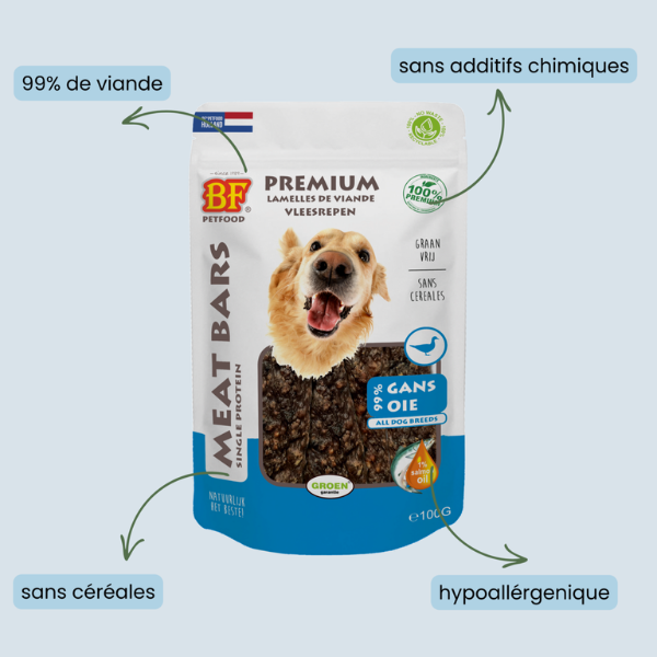 BF Petfood Lamelles Viande Oie pour Chien - 100 g