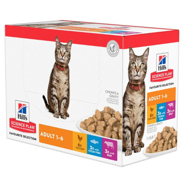 Hill's Science Plan Feline Adult Pack Mixte Poulet Bœuf Poisson - 12 x 85 g