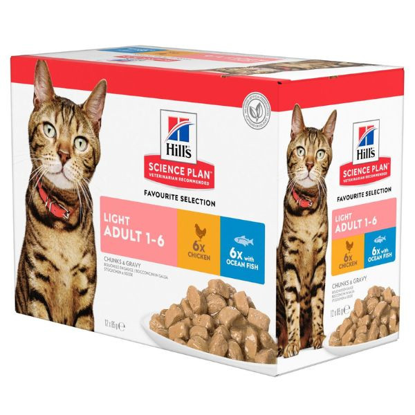 Hill's Science Plan Feline Adult Light Pack Mixte Poulet Poisson - 12 x 85 g