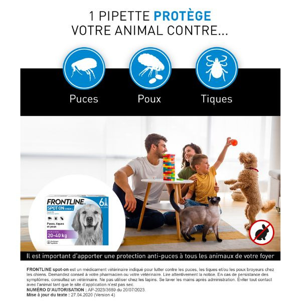 Frontline Spot-On L Chien (20-40 kg) - 4 pipettes