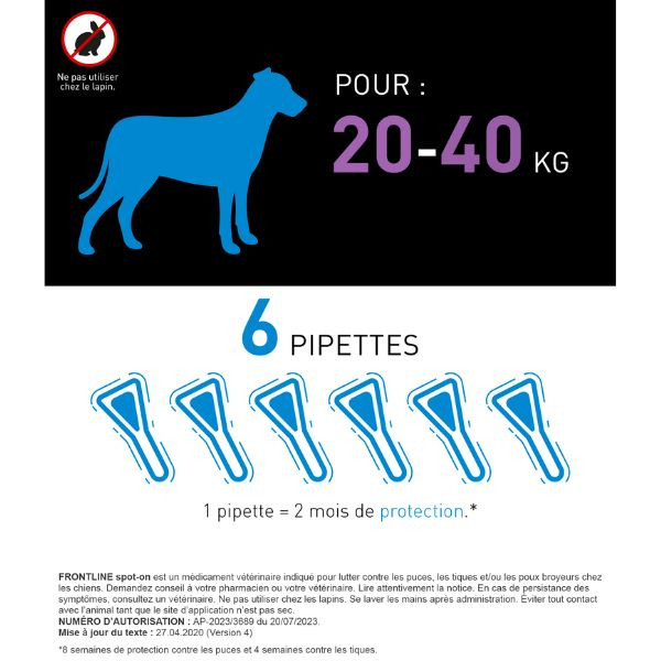 Frontline Spot-On L Chien (20-40 kg) - 4 pipettes