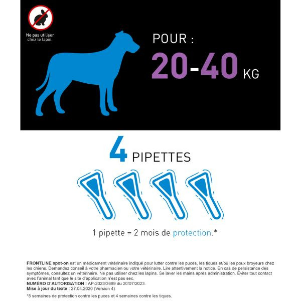 Frontline Spot-On L Chien (20-40 kg) - 4 pipettes
