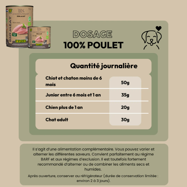 BF Petfood Menu BIO Poulet pour Chat & Chien