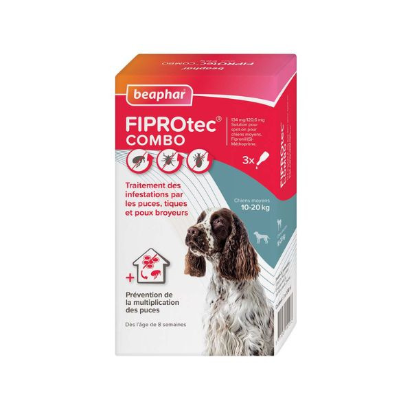 Beaphar FIPROtec Combo - Chien Moyen (10 à 20 kg) 3 pipettes
