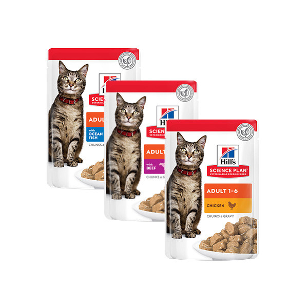 Hill's Science Plan Feline Adult Pack Mixte Poulet Bœuf Poisson - 12 x 85 g