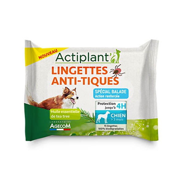 Actiplant' Lingettes Anti-tiques pour Chien - 15 Lingettes