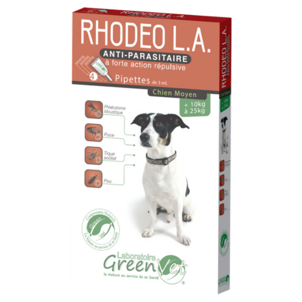 Greenvet RHODEO L.A. Chien Moyen (10-25 kg) - 4 pipettes