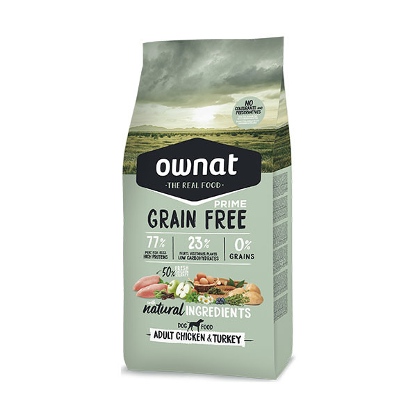  Ownat Prime Adulte Poulet et Dinde Sans Céréales - 12 kg