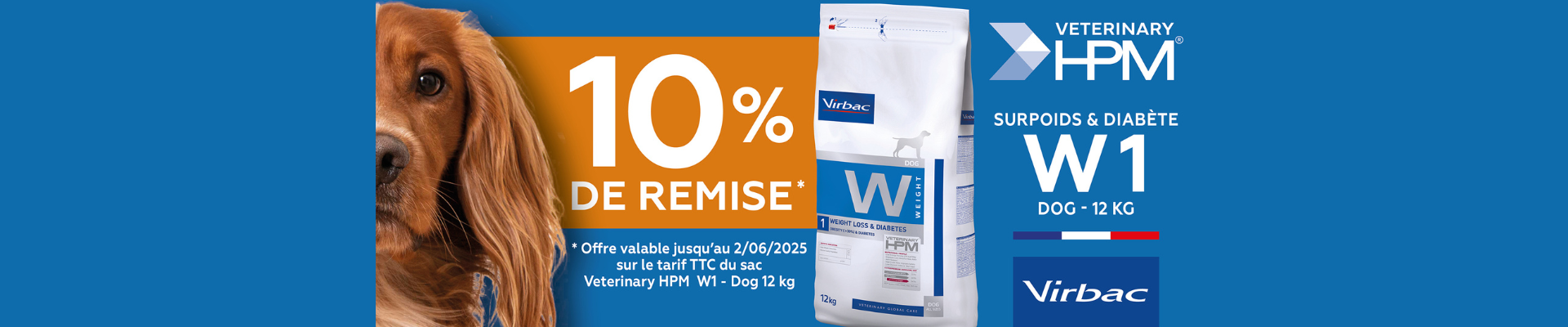 Bannière promotion -10% Virbac Dog Weight Loss & Diabetes 12kg