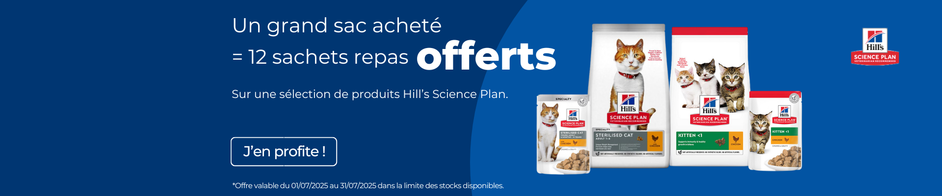Bannière promotions Hill's Science Plan sac & pâtées offertes