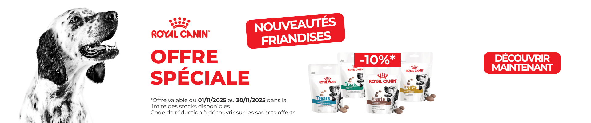 Bannière code promo Treats Royal Canin