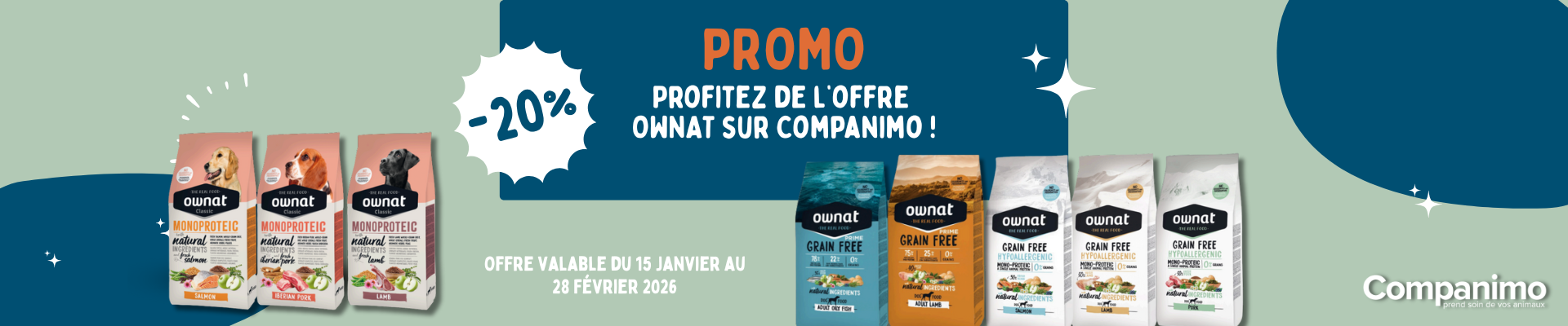 Bannière promos Ownat pour chiens sensibles
