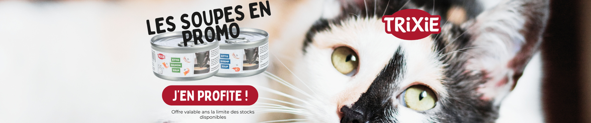 Bannière promo Trixie sur les soupes pour chat et Rolls pour chien