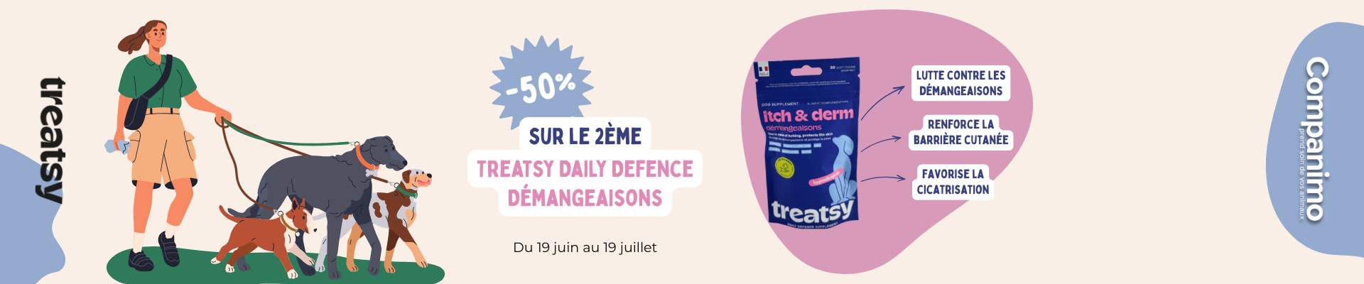 Bannière promo Treatsy Daily Defence Démangeaisons pour Chien