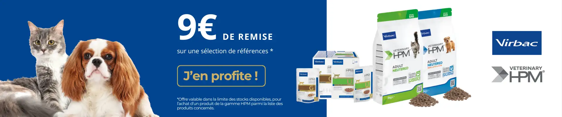 Bannière promo HPM croquettes neutered chat et chien