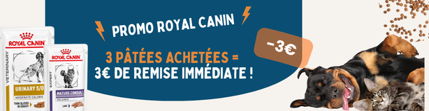 - 3€ de remise immédiate pour l'achat de 3 pâtées Royal Canin chat et chien